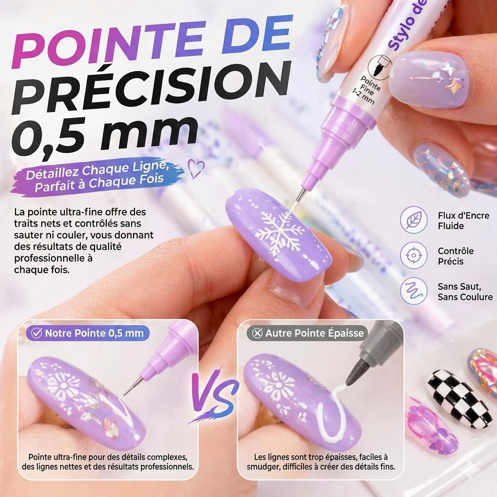 Pinceline™ — Sæt med 24 nailart-tusser med 0,02 in fin præcisionsspids, langtidsholdbare og vandfaste
