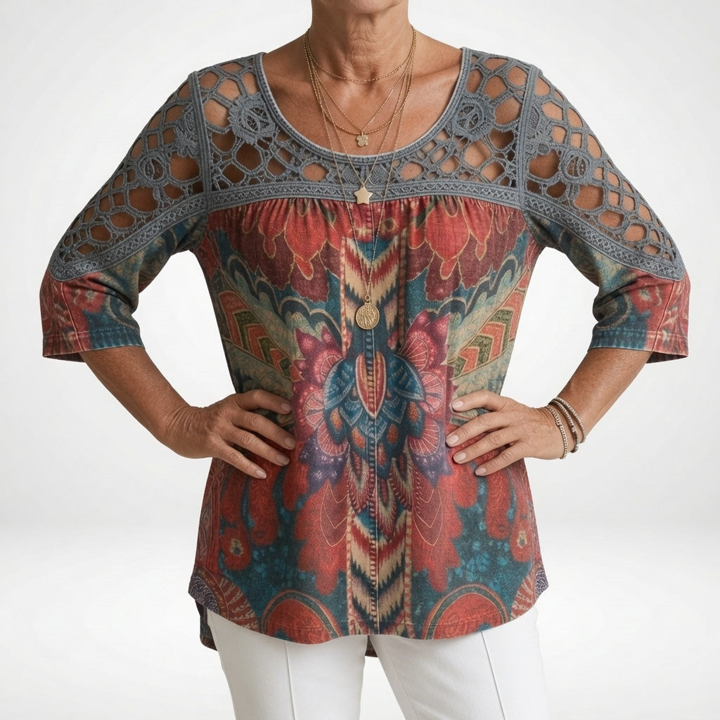 Zénaïde™ — Bluse med etnisk print i bohemestil og naturlig feminin charme