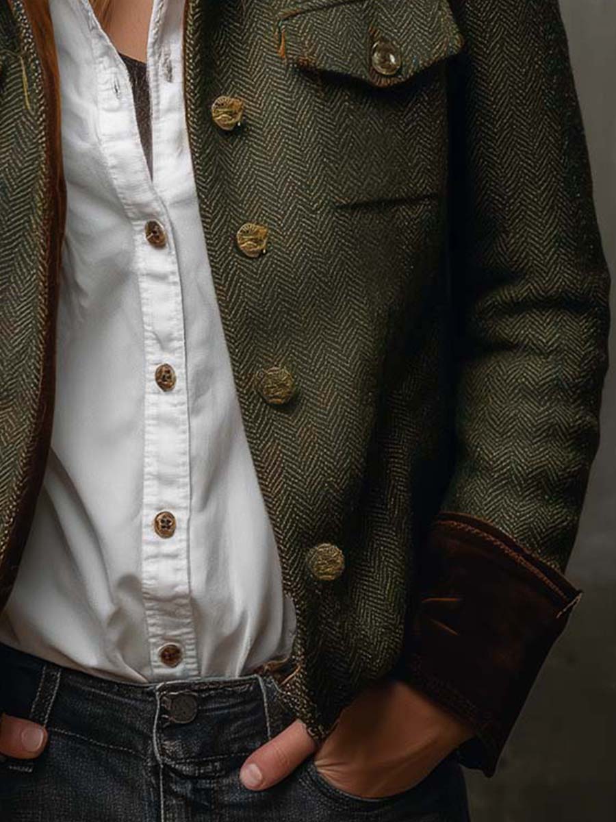 Honorine | Vintageblazer med sildebensmønster og kontrastkanter