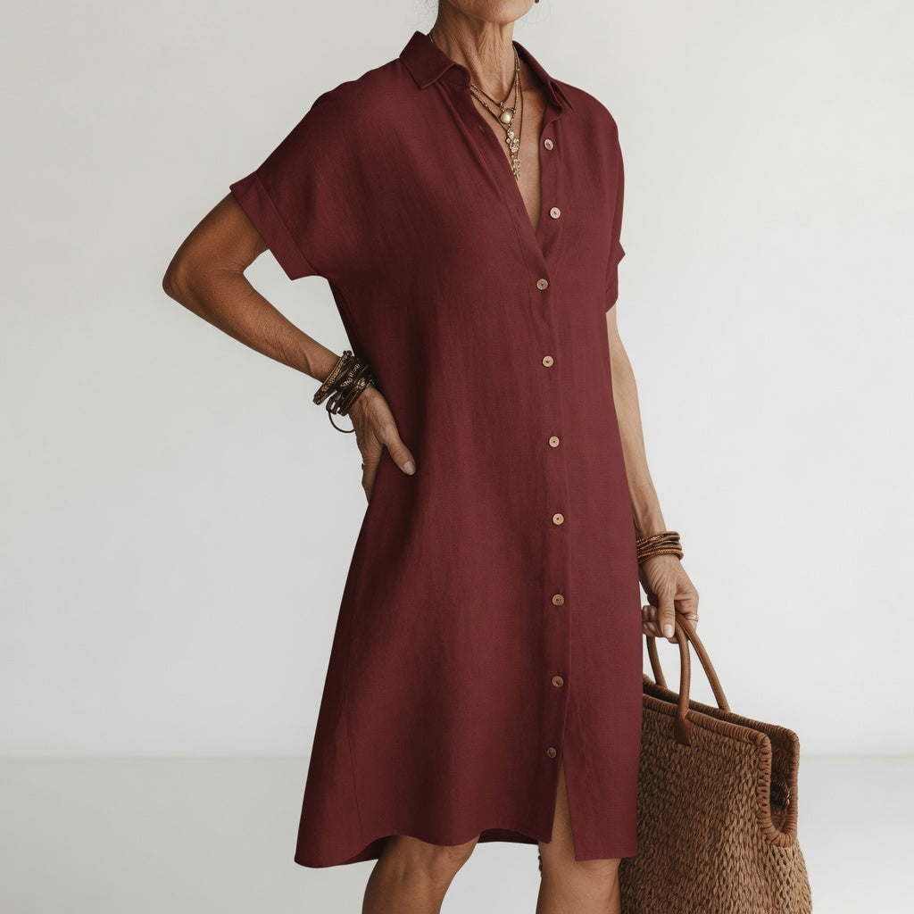 Évanélie™ — Åndbar premium skjortekjole i midilængde med parisisk look