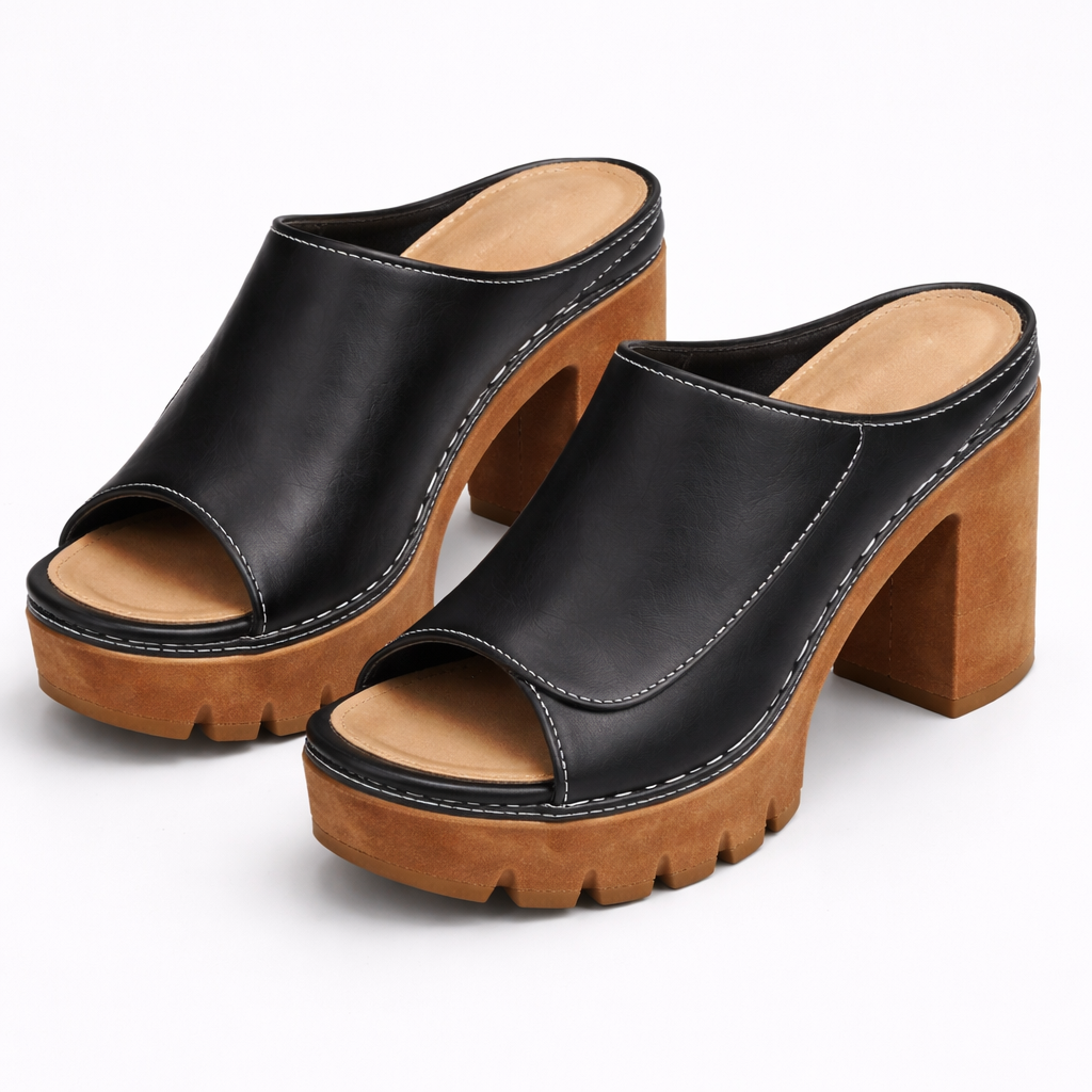 Cléophée™ — Mule med blokhæl og tandet plateausål i urban stil