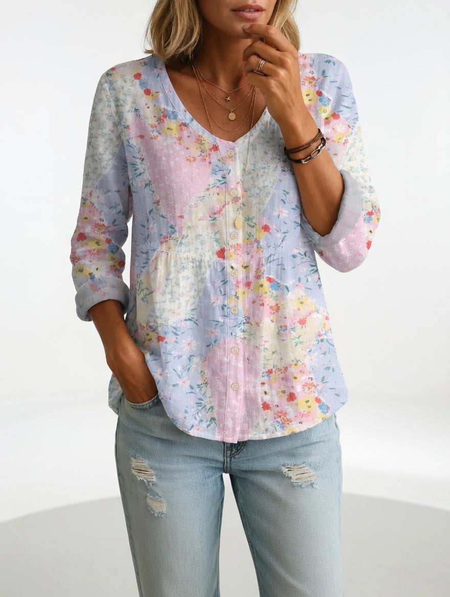 Maréline™ — Blomstret bluse med blød, naturlig elegance