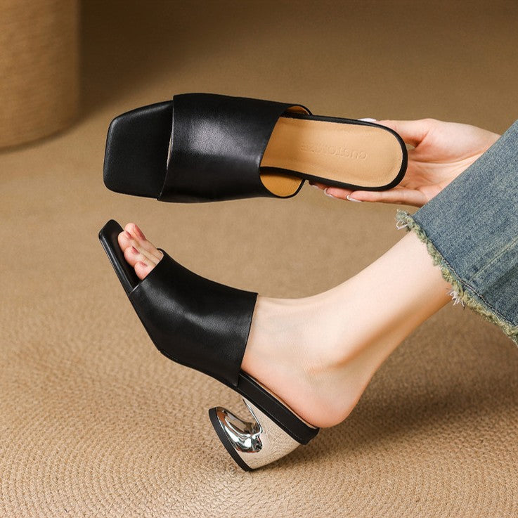 Virelle Curve mules i læder
