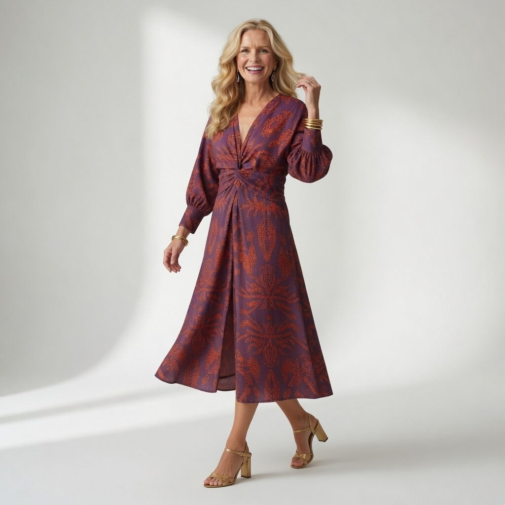 Hortense™ — Elegant midikjole med wrap-look og print