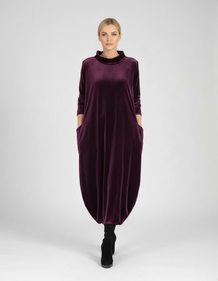 Françoise™ - Blød kjole med høj hals og lommer – Elegance og komfort