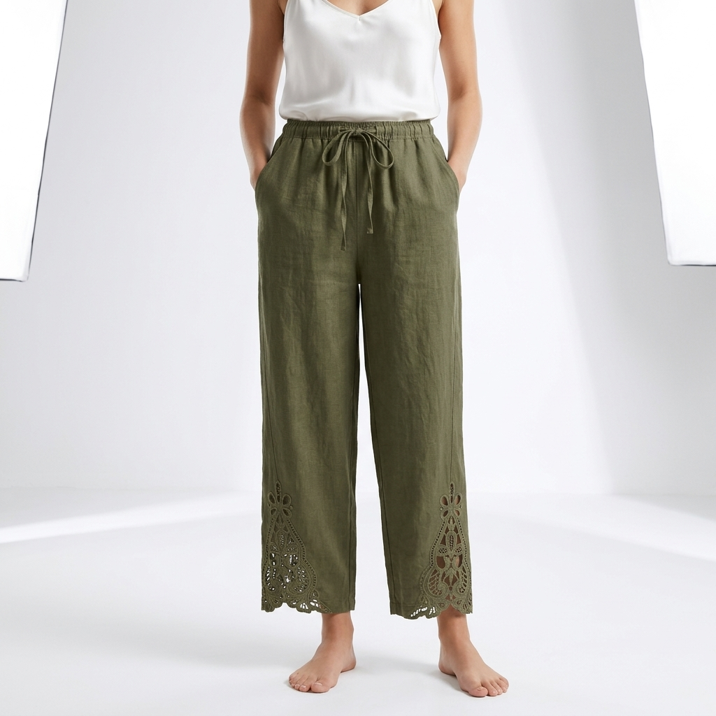 Perrine™ — Vide cropped bukser med blondekant, elegant urban sommerstil
