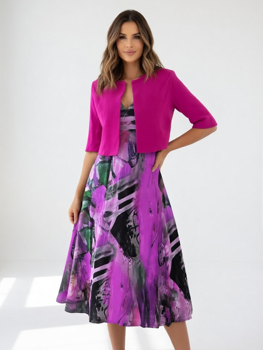Maéliane™ — Elegant, flydende midikjole med print