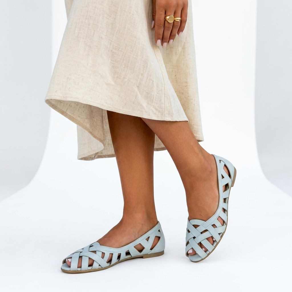 Tressaine™ — Flad flettet sandal med åben tå og burdesign