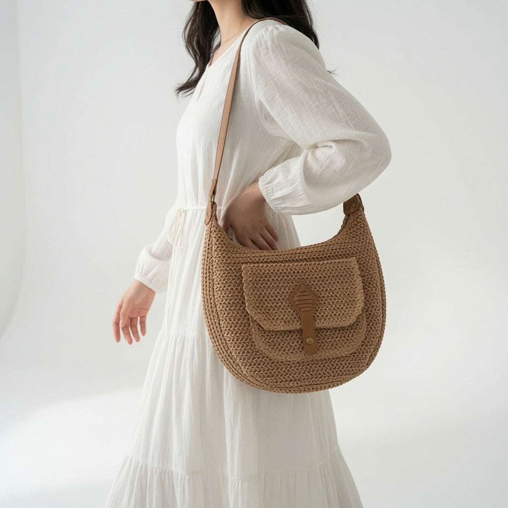 Azélina™ — Flettet boheme-taske med naturlig elegance