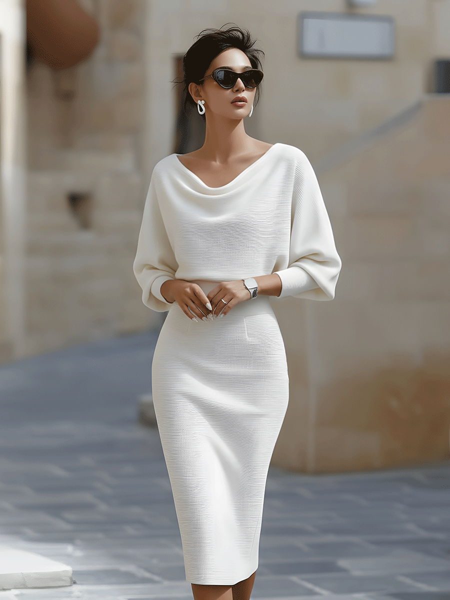 Clarisse™ — Elegant tidløs draperet midikjole