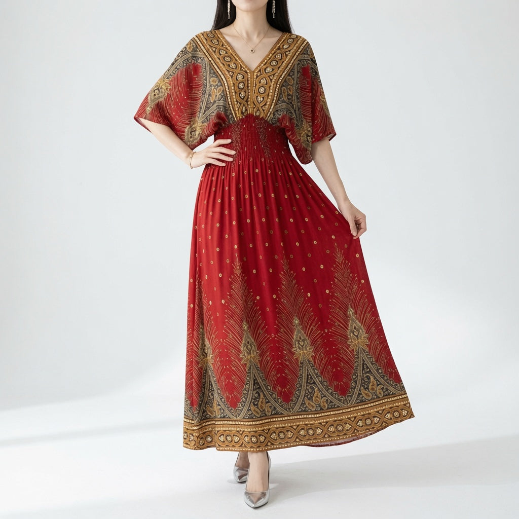 Orientale™ — Elegant maxikjole i bohemestil med etnisk print