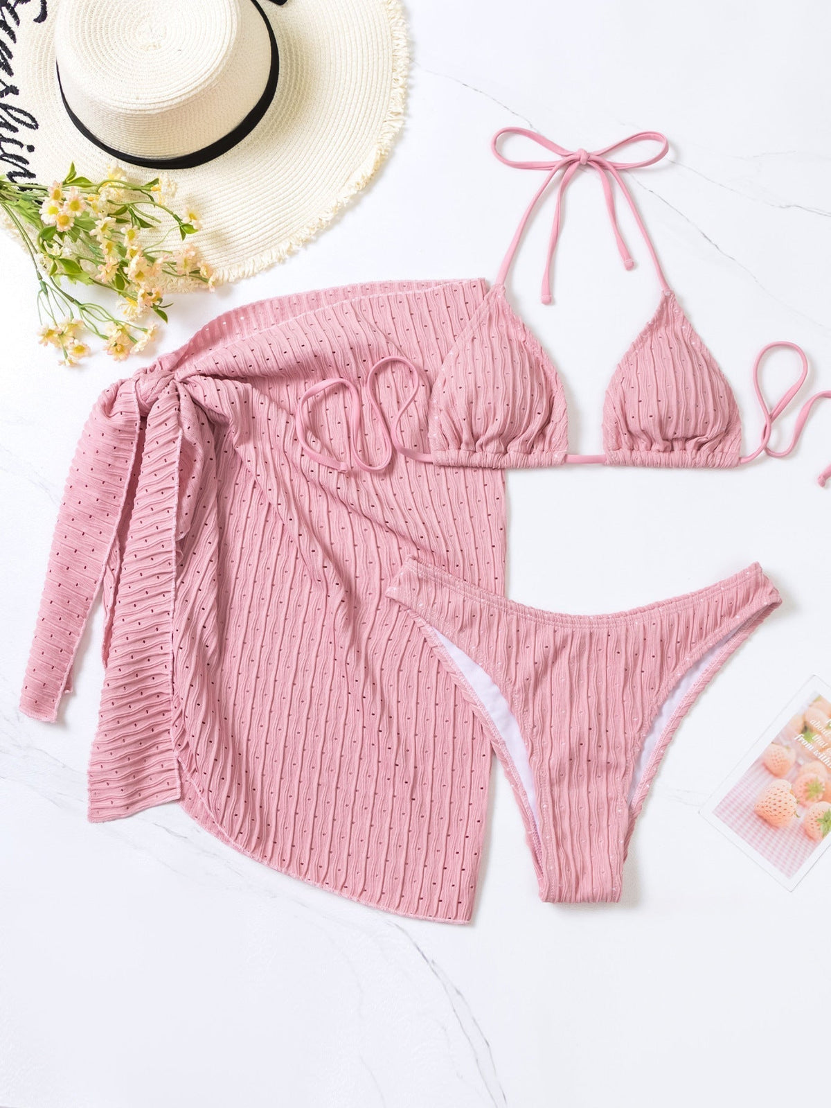 Malibu-bikini – Triangeltop og trusse med nederdel (3 dele)