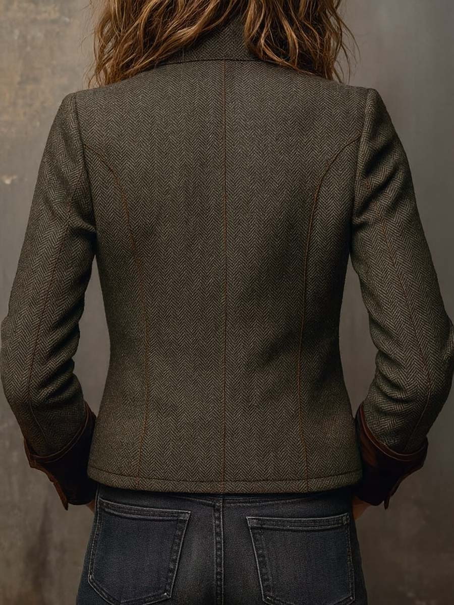 Honorine | Vintageblazer med sildebensmønster og kontrastkanter