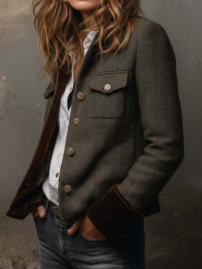 Honorine | Vintageblazer med sildebensmønster og kontrastkanter