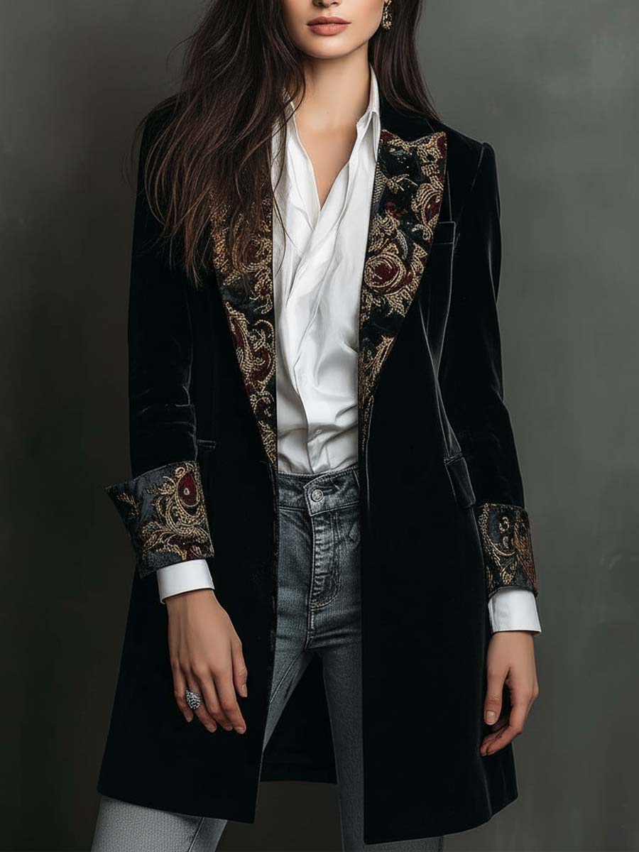 Léontine | Taljeret blazer med sort barokprint
