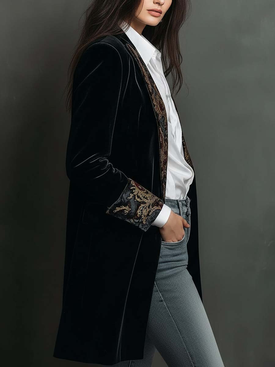 Léontine | Taljeret blazer med sort barokprint