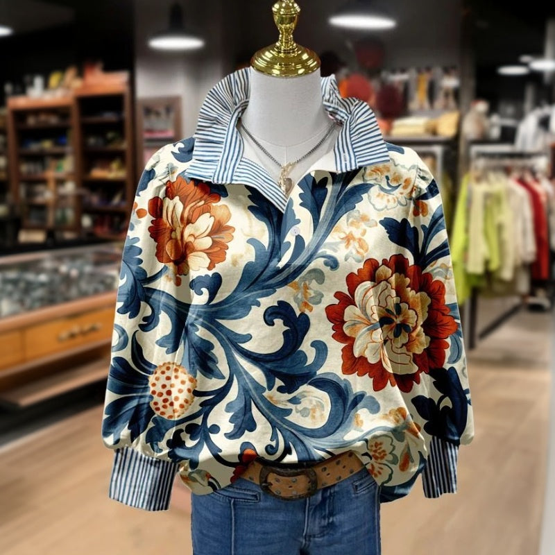 Vintagebluse med blomsterprint