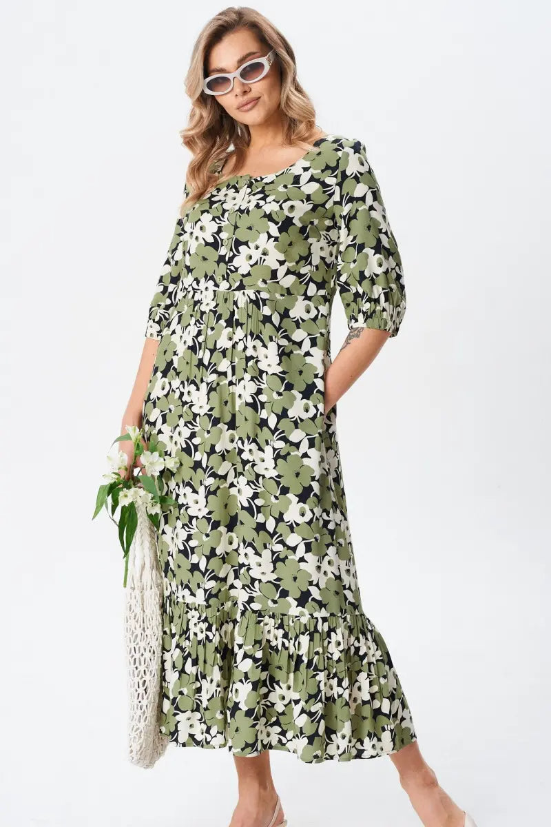 Florine™ — Elegant og feminin blomstret kjole i midilængde