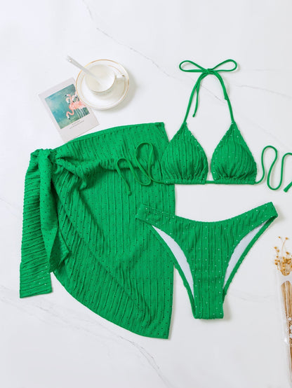 Malibu-bikini – Triangeltop og trusse med nederdel (3 dele)