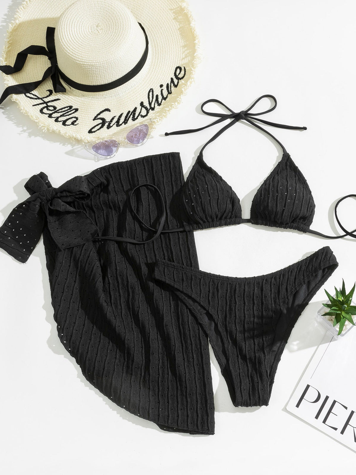 Malibu-bikini – Triangeltop og trusse med nederdel (3 dele)