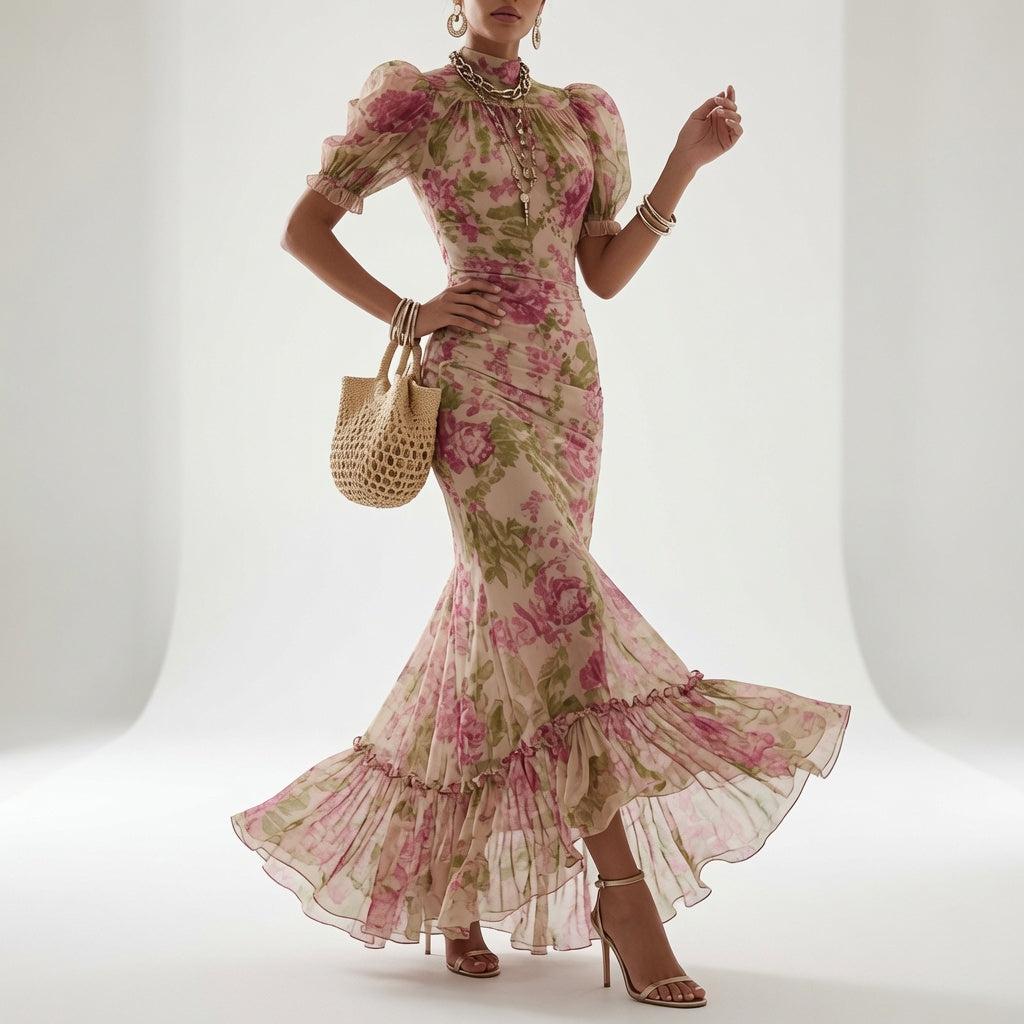 Rosalie™ | Maxikjole med vintage rosenprint