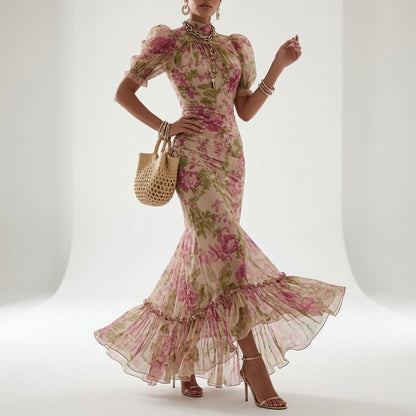 Rosalie™ | Maxikjole med vintage rosenprint