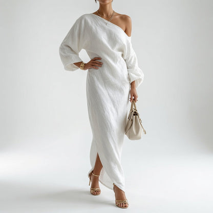 Elise™ | Elegant hvid maxikjole med bare skuldre