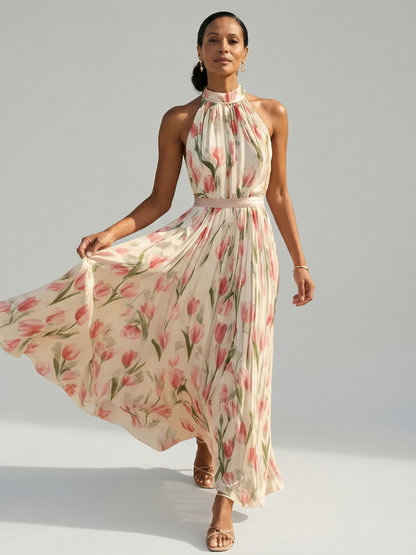 Aurelle | Midikjole med halterneck og blomster