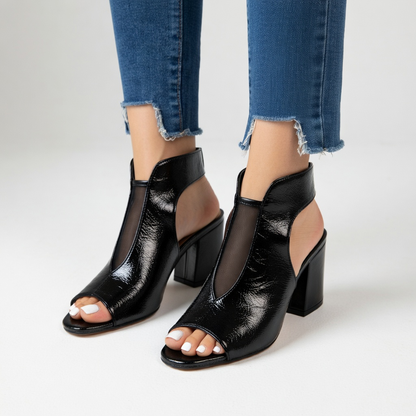Arabelle™ — Sandal med åben tå og blokhæl på 3,1 tommer i sort net, urban elegance