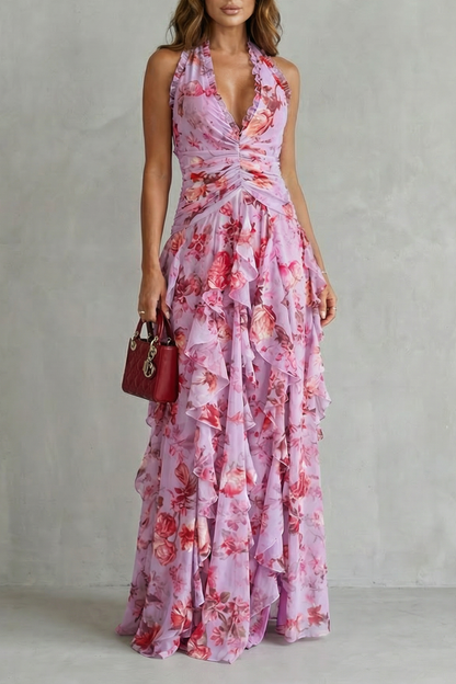 Elegant lang kjole med halterneck - Maison Claire et Sylvie