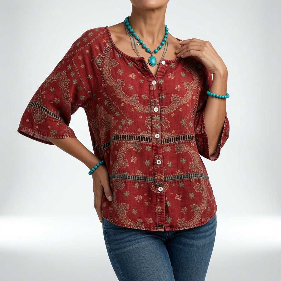 Sylvéria™ — Bohemebluse med print til hverdagselegance