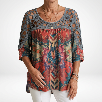Zénaïde™ — Bluse med etnisk print i bohemestil og naturlig feminin charme
