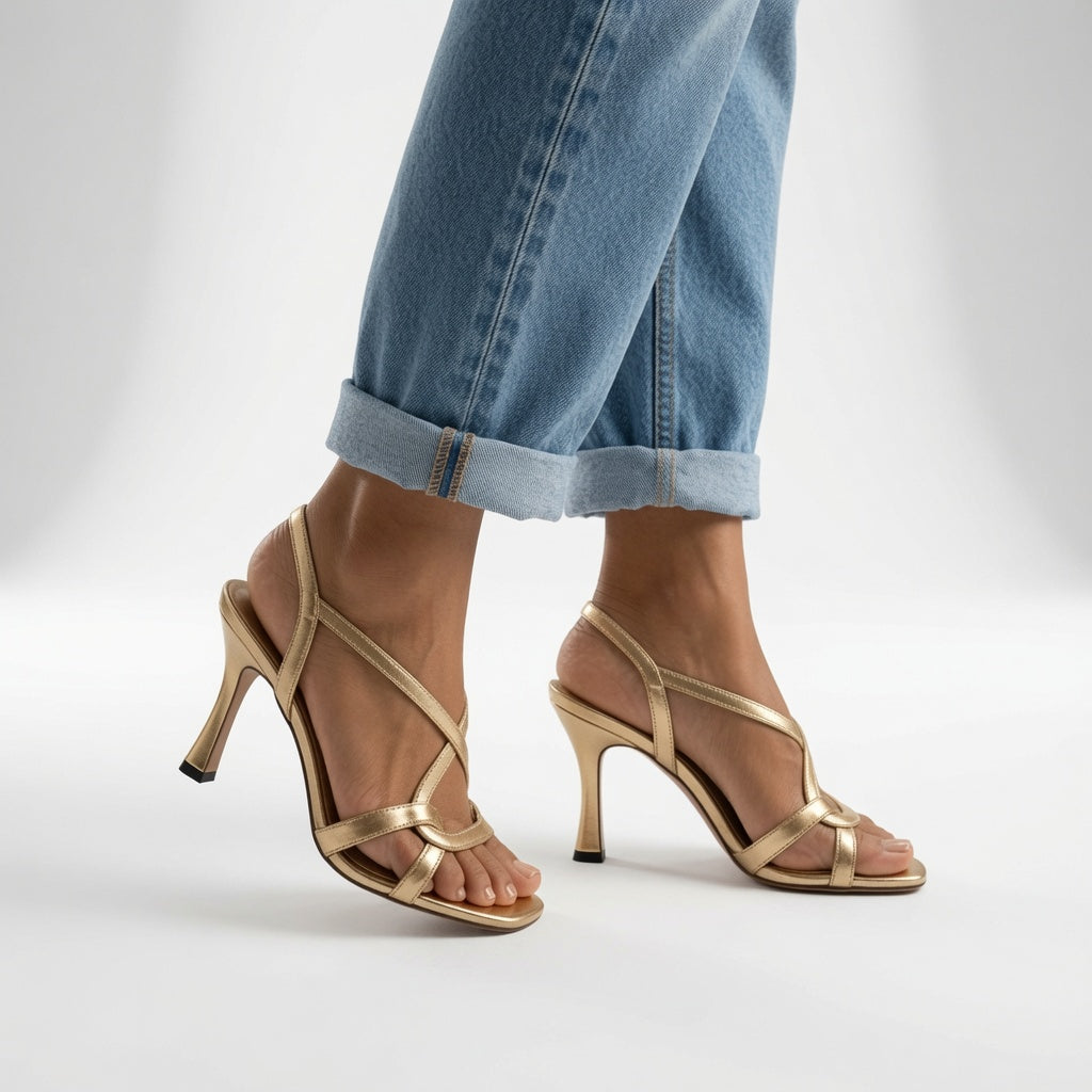 Elisabetta | Elegante gyldne sandaler med hæl