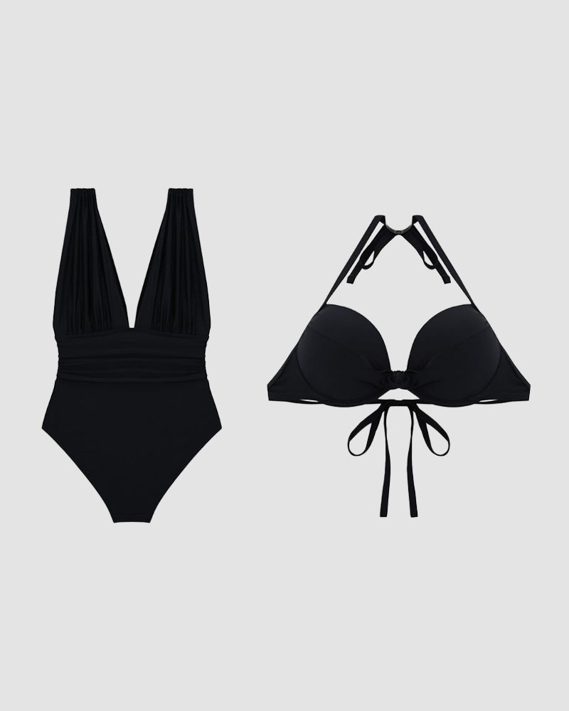 Luksus shapewear-badedragt med dyb V-udskæring
