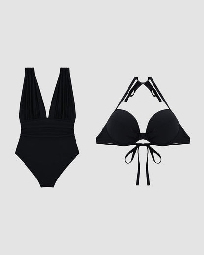 Luksus shapewear-badedragt med dyb V-udskæring