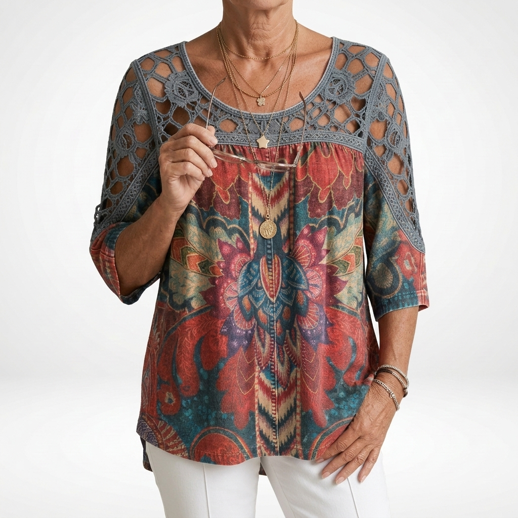 Zénaïde™ — Bluse med etnisk print i bohemestil og naturlig feminin charme