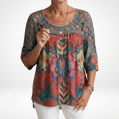 Zénaïde™ — Bluse med etnisk print i bohemestil og naturlig feminin charme