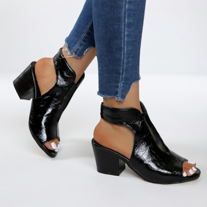 Arabelle™ — Sandal med åben tå og blokhæl på 3,1 tommer i sort net, urban elegance