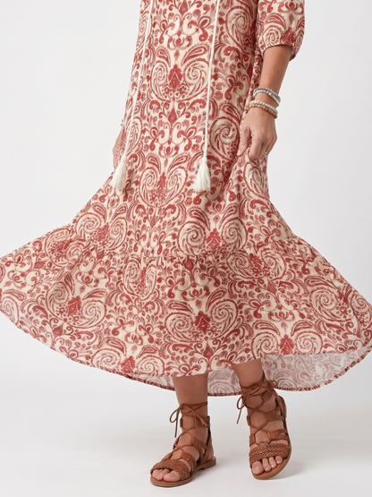 Noelle | Midikjole med bindekrave og ornamentalt print