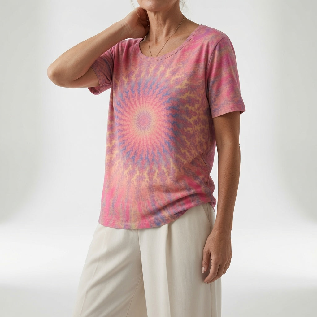 Lysoria™ — Løstsiddende T-shirt med kunstnerisk print i afslappet stil