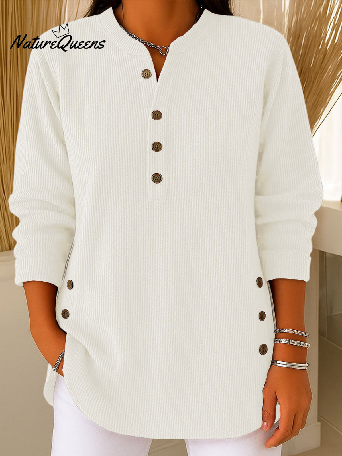 Sandrine™ — Faldende tunika med knapper i afslappet elegance