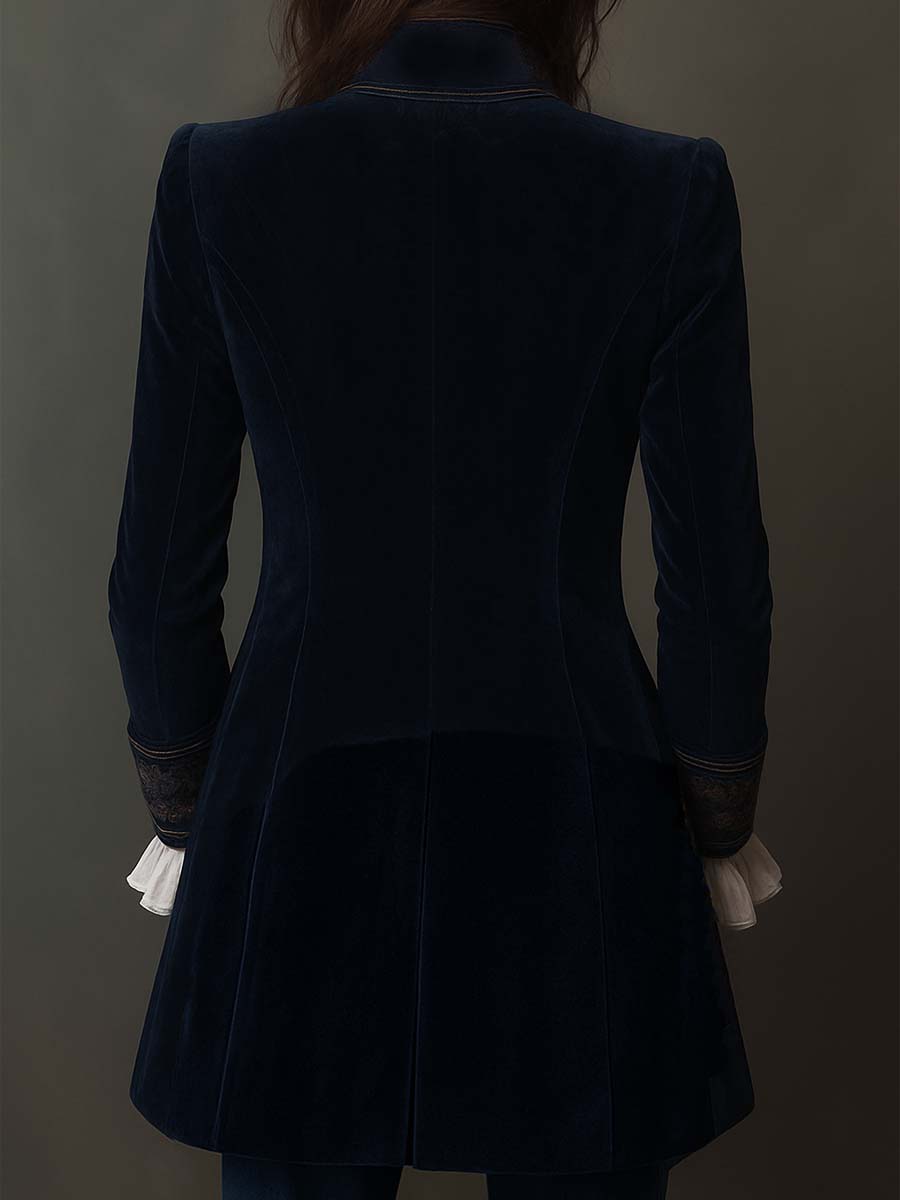 Athénaïs | Lang broderet vintagejakke i marineblå