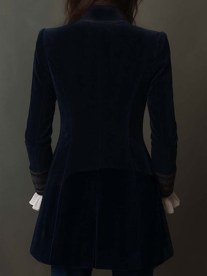 Athénaïs | Lang broderet vintagejakke i marineblå