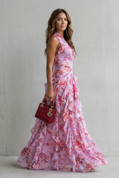 Elegant lang kjole med halterneck - Maison Claire et Sylvie