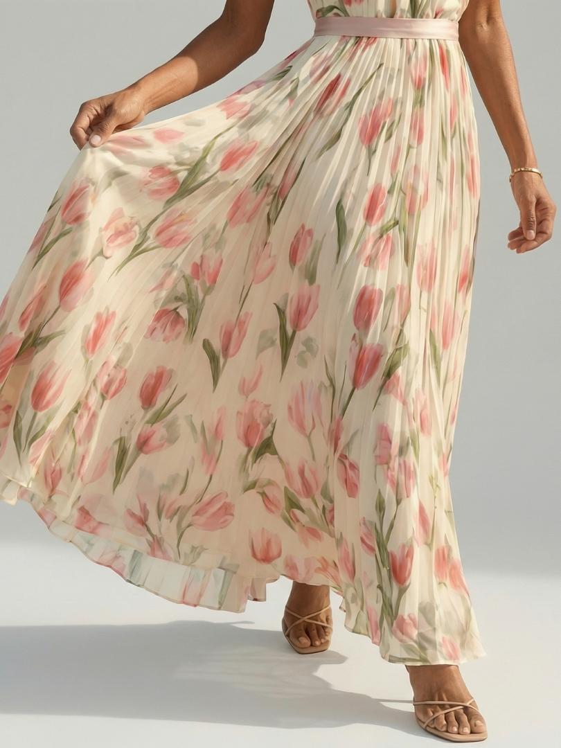 Aurelle | Midikjole med halterneck og blomster