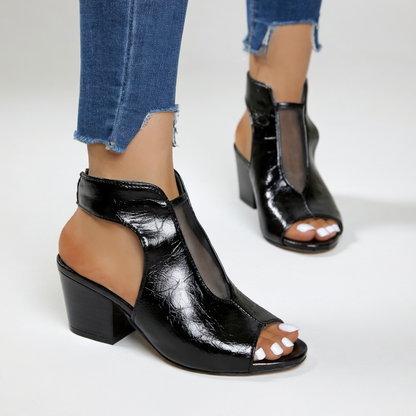 Arabelle™ — Sandal med åben tå og blokhæl på 3,1 tommer i sort net, urban elegance