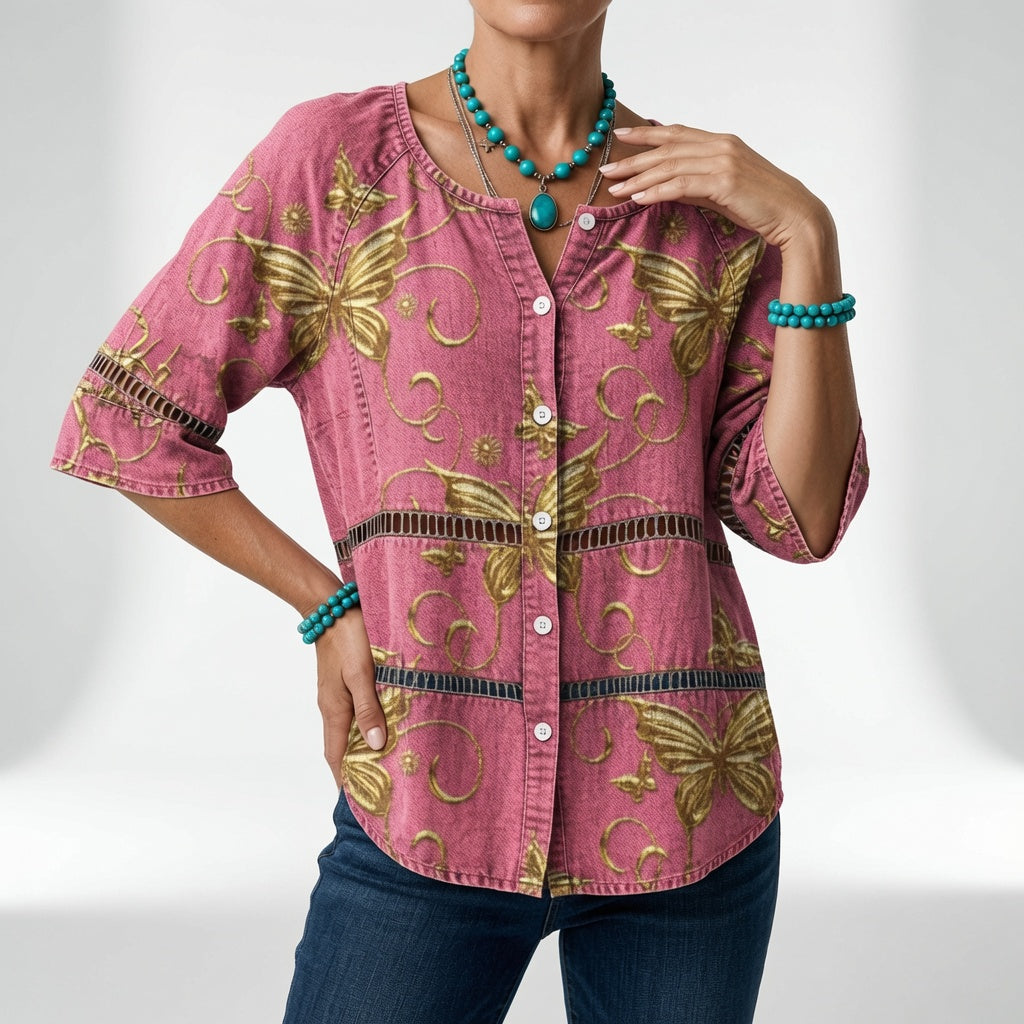 Sylvéria™ — Bohemebluse med print til hverdagselegance