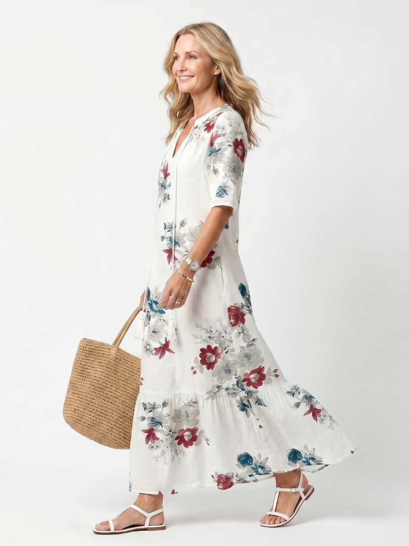 Maeva | Midikjole med bindebånd og spredt blomsterprint