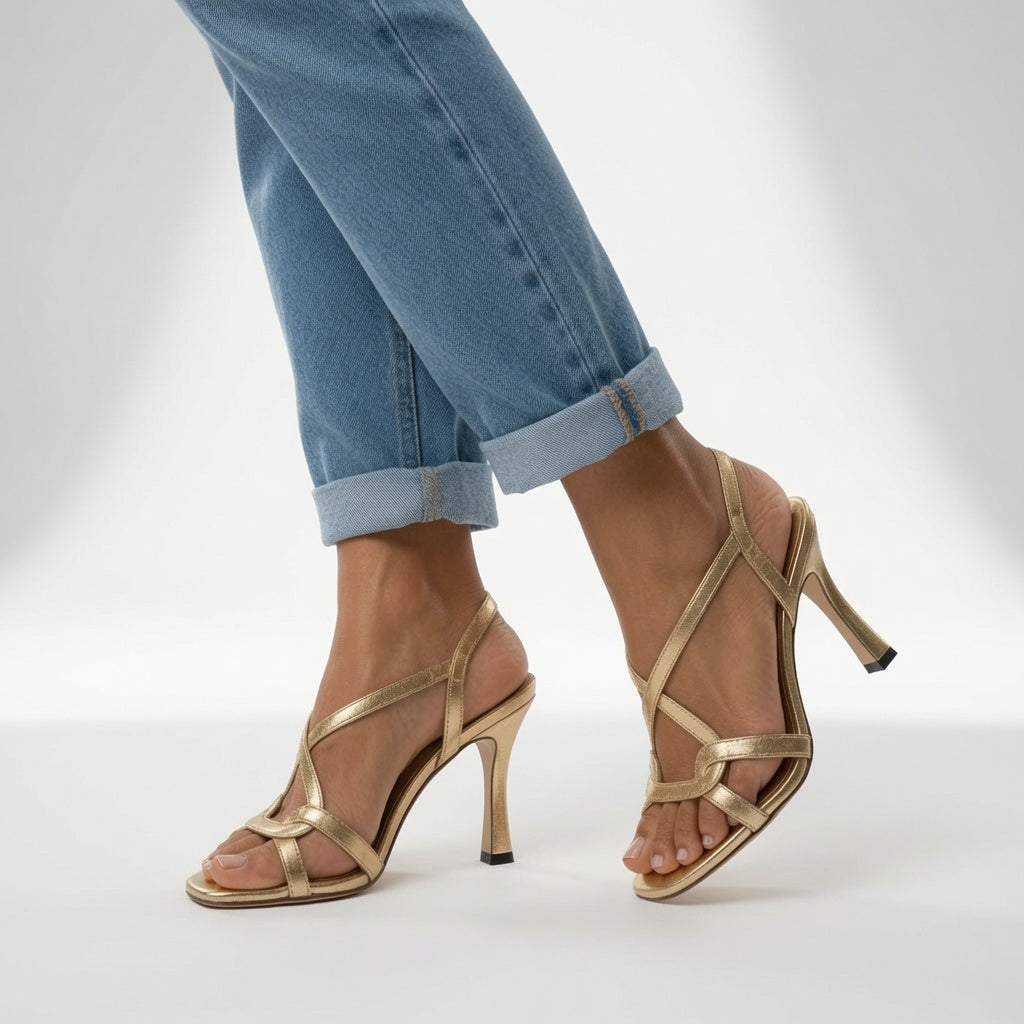 Elisabetta | Elegante gyldne sandaler med hæl
