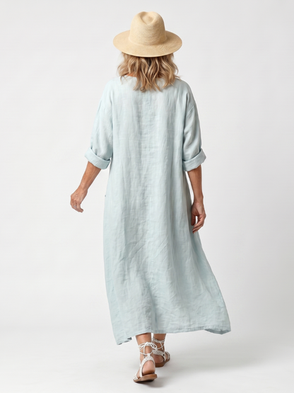 Kassiani | Oversize midikjole med ornamental broderet overdel og lommer